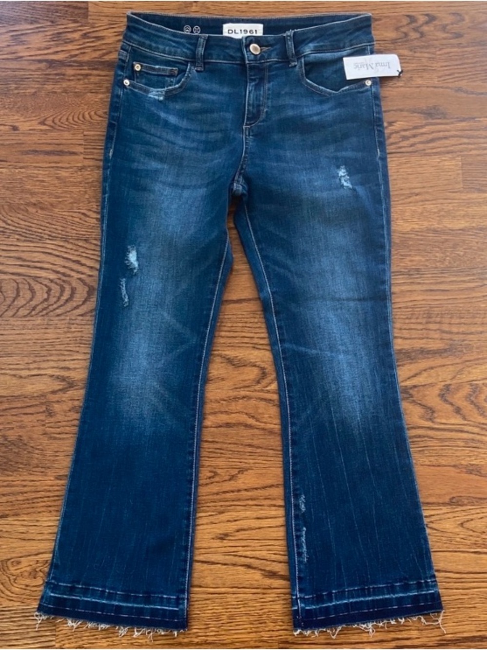 DL1961 Women's Lara Instasculpt Cropped Flare Distressed Jeans, Size 27‎